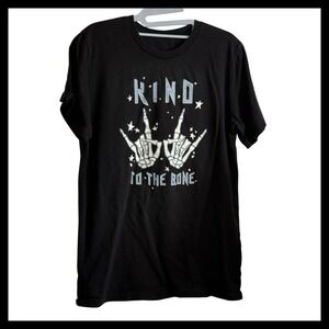Kind To The Bone Skeleton Rock On Hands Graphic T-Shirt Black Short Sleeve Tee